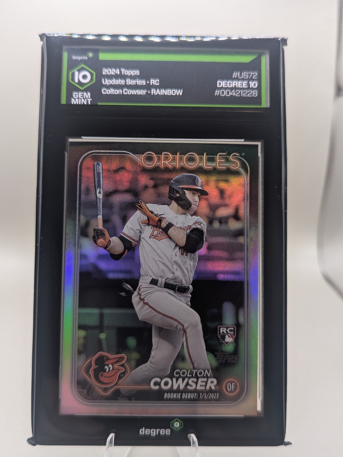 2024 Topps Update Colton Cowser Rookie Debut #US72 graded by degree grading 10