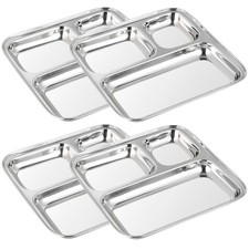 4-Pack Stainless Steel Compartment Plates for Kids, Premium Dinner Plates, 3 ...