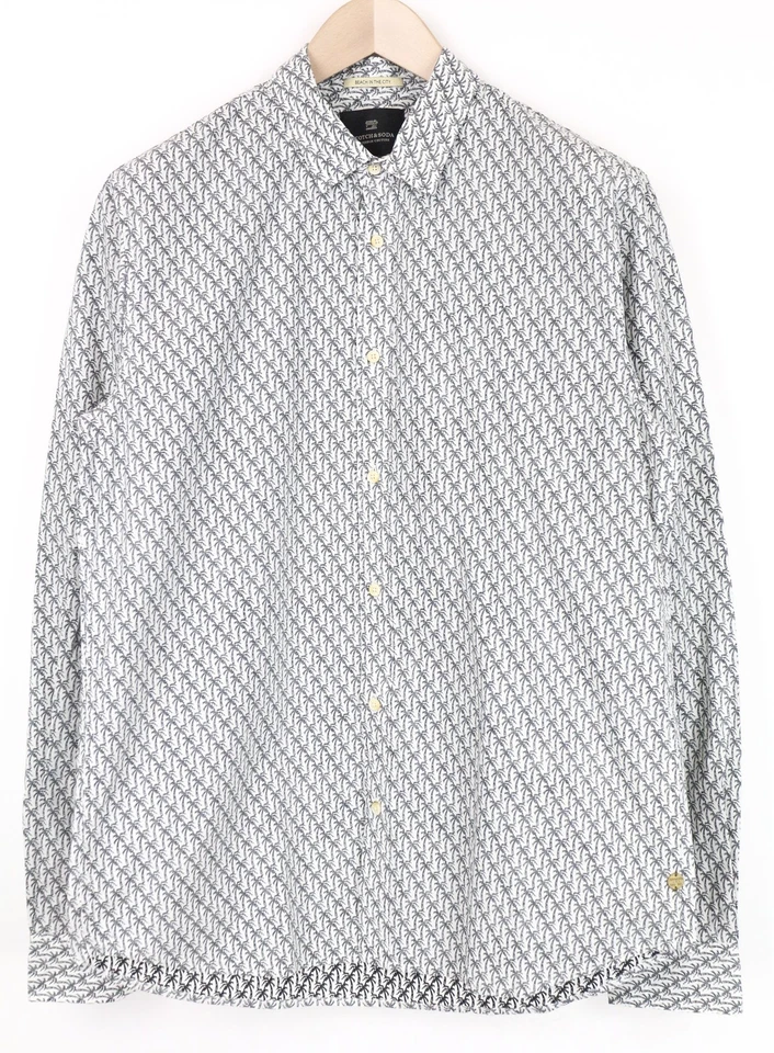 Scotch & Soda Ams Couture Homme Chemise 2XL Coton Blanc Palme Motif Long Manche - Photo 1/4