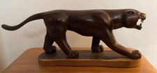 Vintage Mid century Hand Carved Monkey Pod Wood Panther Sculpture Folk Art Vgc