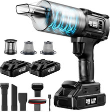 Car Vacuum Cordless, 35000PA Strong Suction Handheld Vacuum with 2 Detachable Ba