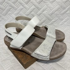 Mephisto Agave Flat Sandal White Silver Leather Sling Back EU 36 US 6 Comfort