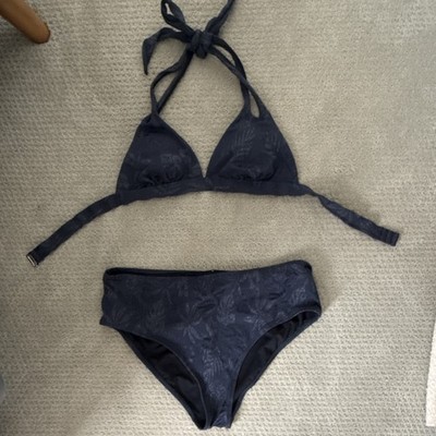 Cupshe Gray Floral High-Waisted Halter Triangle Bikini Set Women s L