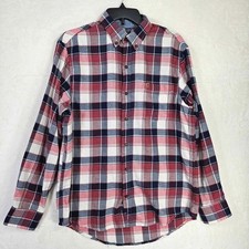 IZOD Mens Flannel Shirt Medium Button-Down Long Sleeve Plaid