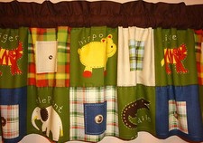 New nursery ANIMALS elephant hippo window valance brown, green blue yellow