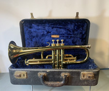 VINTAGE ORIGINAL BIG BAND BRASS TOPPER TRUMPET WITH ORIGINAL CASE 21F 