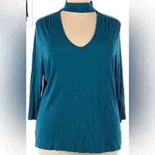 Ruby Ribbon size small women’s blouse turtleneck v-neck 3/4 sleeve stretch teal