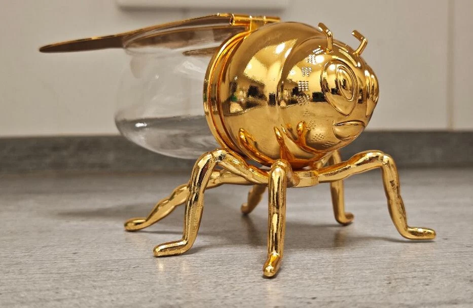 Honigbienenförmiges Honigglas mit Löffel und Decke, Neu