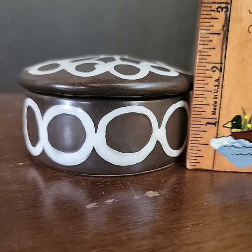 Vintage XENIA TALER Ceramic trinket box engagement presentation brown white Mod - Picture 8 of 11