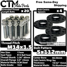 4x 15mm Thick 5x112 66.56mm CB Wheel Spacer Chrome Bolt Fit Mercedes Stock Wheel