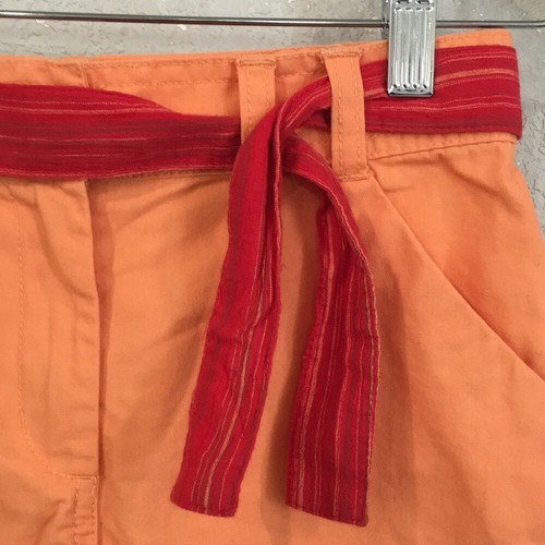 Gymboree Girls Sz 8 Shorts Orange Cuffed Red Belt Adjustable 100% Cotton Summer - Picture 2 of 7