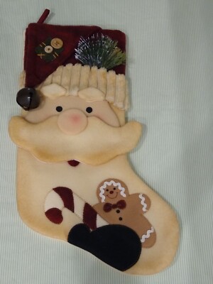 Vintage Christmas Stocking Santa Jingle Bell 3D Bobbles Gingerbread Man NWOT