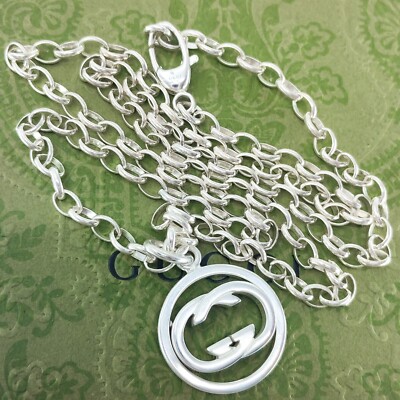 Gucci interlocking G Round Pendant Necklace Sterling Silver 925