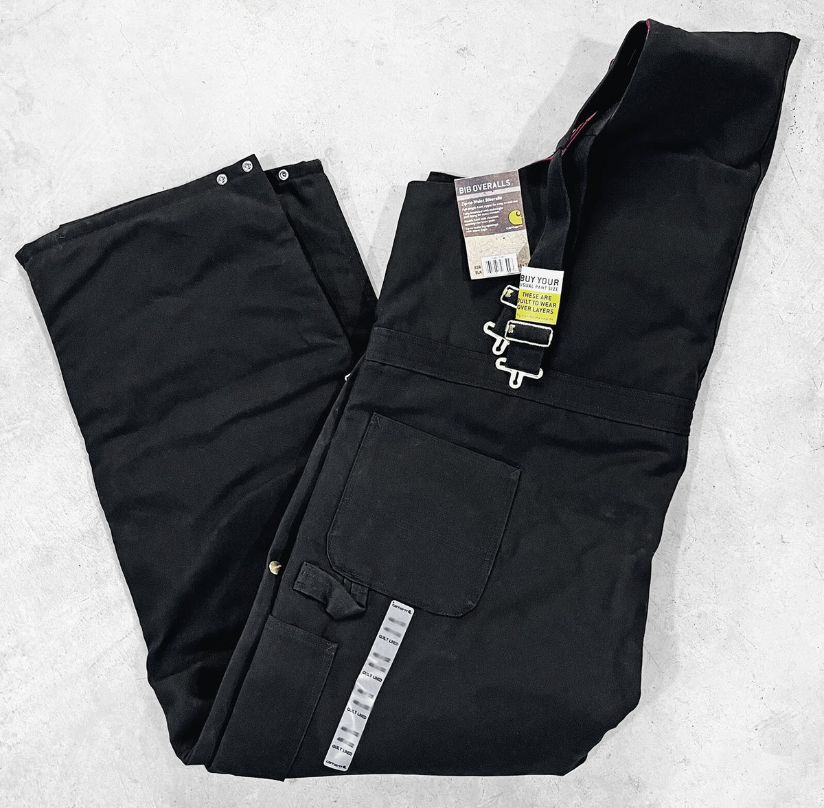 Carhartt R38 Duck Cotton Zip-to-Waist Black Biberall Quilt-Lined