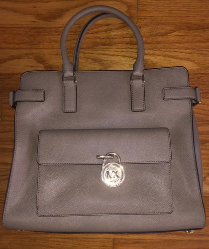 Michael Kors Saffiano Leather Emma Large NS Tote Satchel Bag Pearl Gray ** - Picture 4 of 12