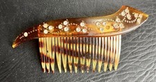 Vintage MCM Beautiful Tortoise Shell Hair Comb With Swirls Of Rhinestones