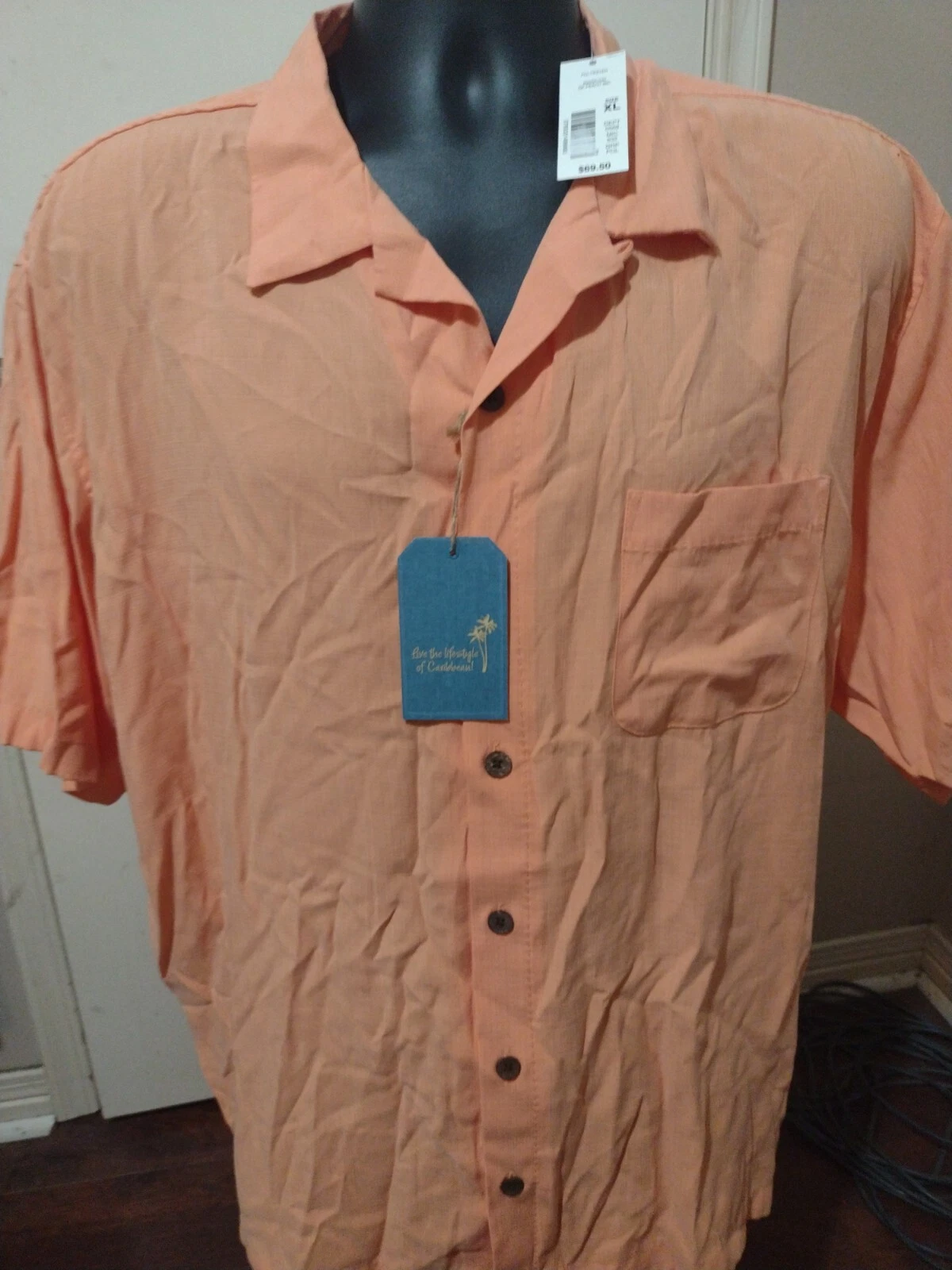 New NWT Roundtree & Yorke Caribbean Hawaiian Short Sleeve Mens Shirt XL Orange