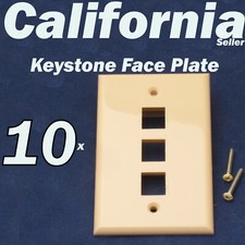 10 Faceplate 3 Port Keystone Jack RJ45 CAT5 5e 6 Network Wall Plate Ivory /Beig