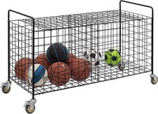 MyGift 2 Slot Rolling Black Metal Sports Ball and Gym Equipment Storage Cart