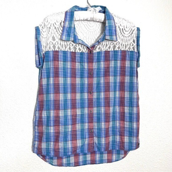 Roxy Plaid Button Down Womens Medium Boho Western… - image 1