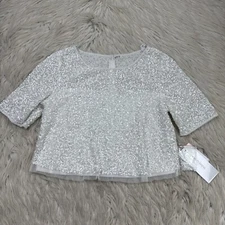 $150 NWT DB Studio Women's 8 White Sequin Beaded Illusion Wedding Separates Top