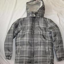 CALVIN KLEIN boys kids Large 16 18 gray plaid poly filled coat jacket hood NEW