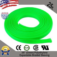 25 FT 3/8" Green Expandable Wire Cable Sleeving Sheathing Braided Loom Tubing US
