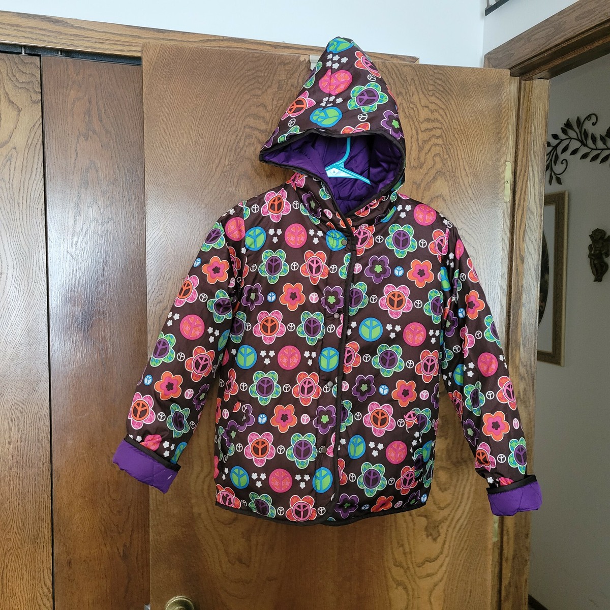 Manteau Fille Rothschild Violet Motif Floral - Fermeture éclair Et Pressions - Occasion Très Bon état