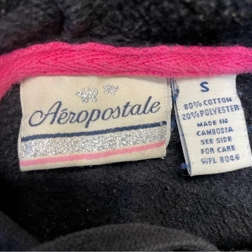 Aeropostale пуловер толстовка с капюшоном девочек размер маленький черный розовый логотип - Изображение 4 из 4