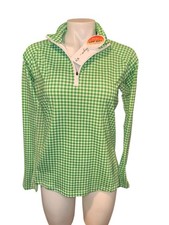Women's Walter Hagen Long Sleeve Quarter Zip Tee M Green White Gingham