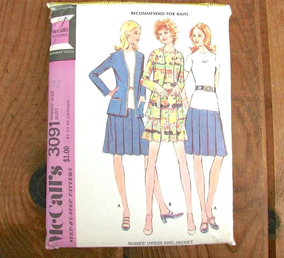 Pleated Drop Waist Dress Sewing Pattern Cardigan Jacket Vtg McCalls 3091 Size 14 - Image 2 of 4