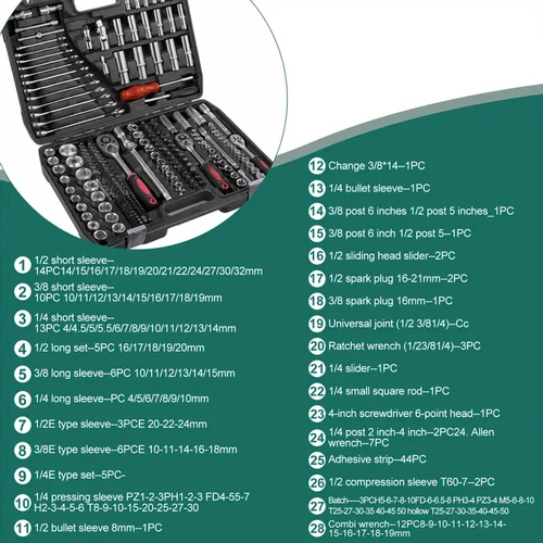 216 PCS Socket Set 1/4 3/8 1/2" Spanner Drive Ratchet Wrench Mechanic Tool Kit - Picture 2 of 9