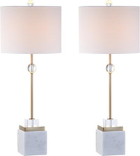 Set of 2 Modern 30" Marble/Crystal LED Table Lamps in White/Brass Gold