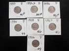 7 Circulated F Buffalo Nickels 1926 to 1937