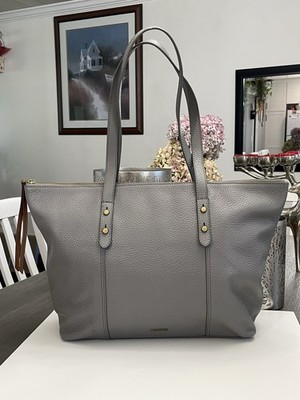 Fossil Jenna Gray Pebble Leather Tote Shoulder Bag
