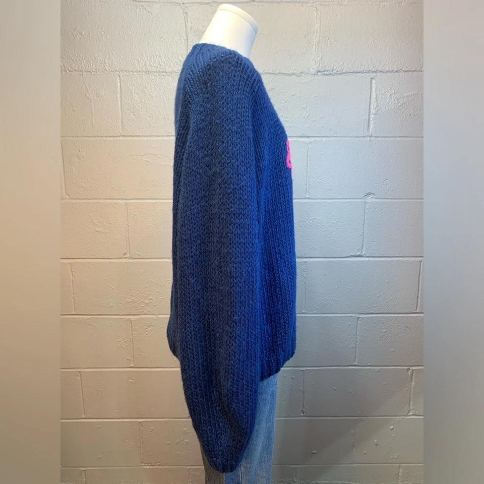 Suéter grueso tejido azul real mezcla lana Elan rosa corazón para mujer talla grande Foto 2 de 4