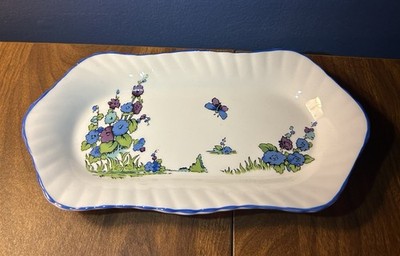 Trinket Dish England Purple Blue Flowers Crown Staffordshire Gainsborough   Y5