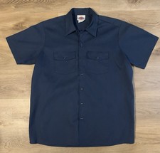 Dickies Men's XL Short Sleeve Work Shirt Navy Blue Button Front Pocket Tee
