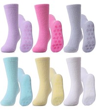 MQELONG Kids Non Slip Fuzzy Socks Girls with 8-12 Years, 6 Pairs Mix Color
