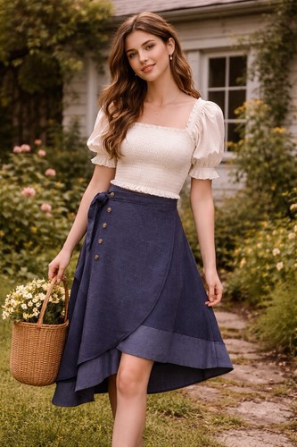 Jonathan Simkhai Designer Skirt Asymmetrical A Line Wrap Midi Sz 2 Cottagecore