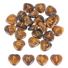 25Pcs Yellow Tigers Eye Rune Stones Set with Engraved Elder Futhark Alphabet