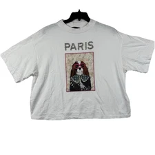 Maje Women's Short-Sleeve White Cotton T-Shirt Size 2 Embellished Crystal Dog