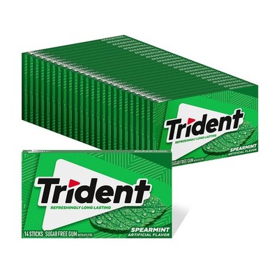 Trident Spearmint Sugar-Free Chewing Gum, Bulk, 14 Count (Pack of 24), Green 