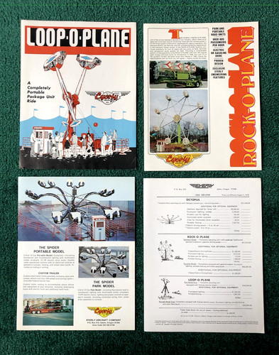ORIG 1975 EYERLY AIRCRAFT BROCHURE LOT CARNIVAL AMUSEMENT RIDE LOOP O PLANE ROCK
