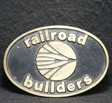 WJ15144 VINTAGE 1970s  RAILROAD BUILDERS  TRAIN SOLID BRASS MENS BELT BUCKLE