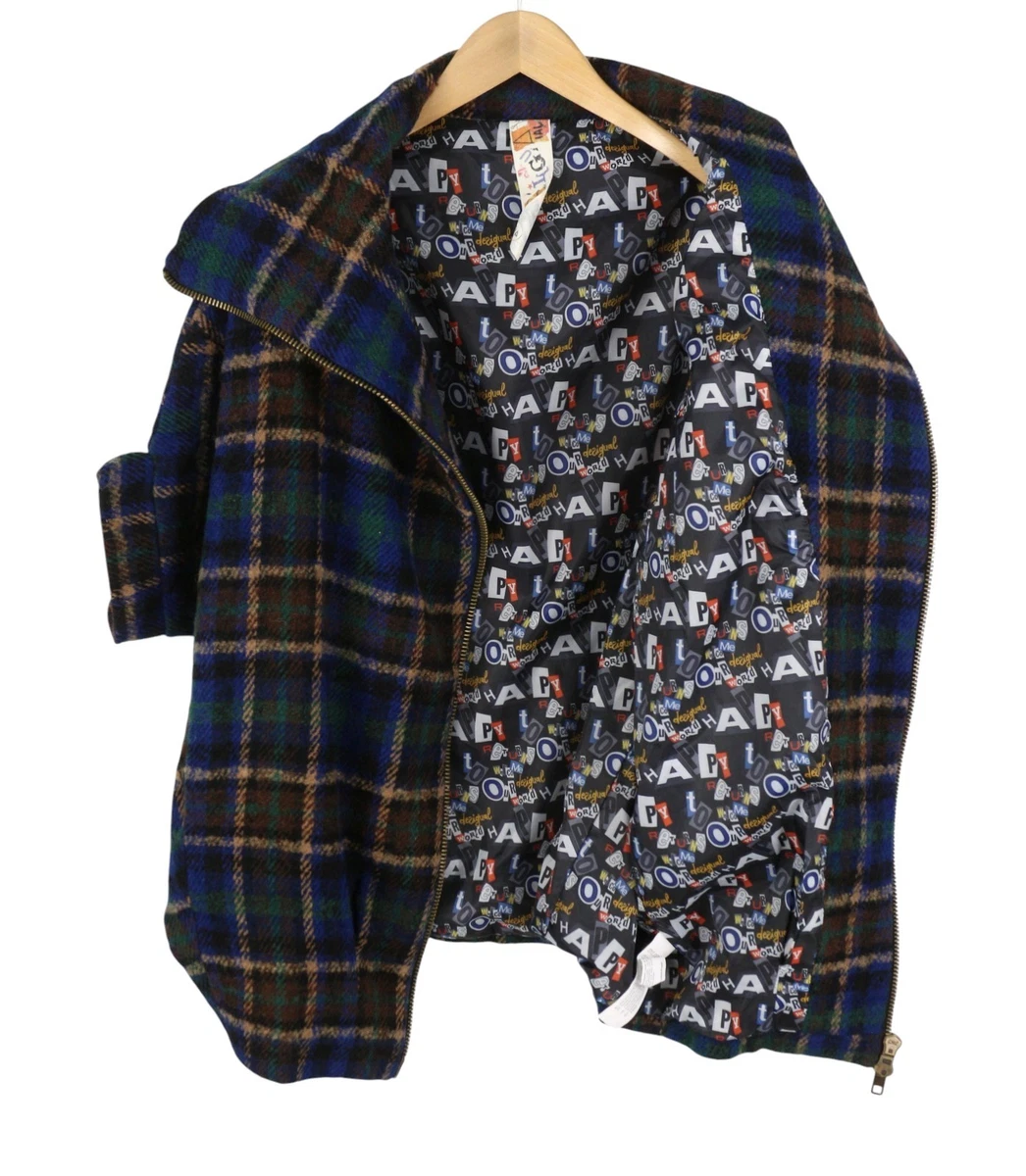 DESIGUAL Damen Mantel XL Karomuster Wollmischung 3/4 Arm Reißverschluss