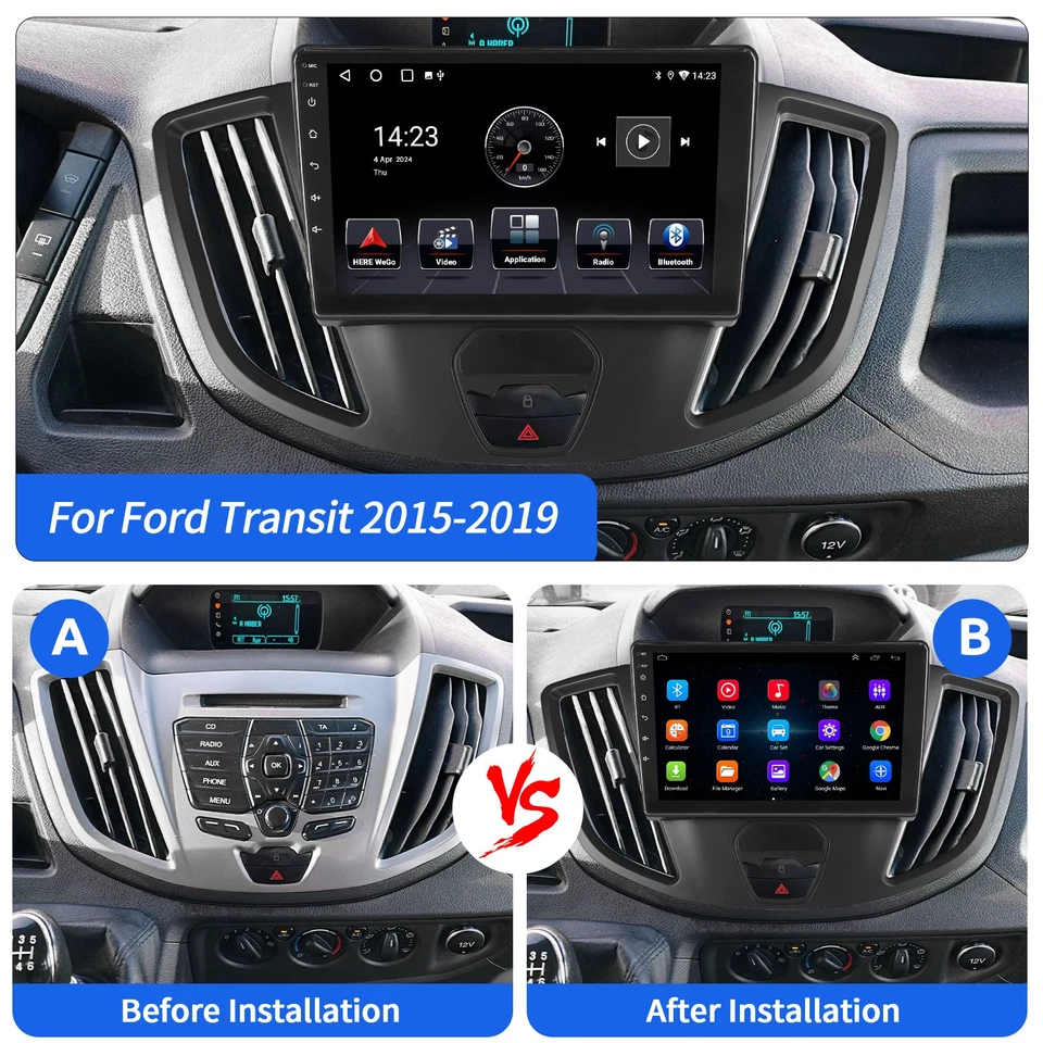 Radio estéreo GPS para automóvil Ford Transit 150 250 350 2015-2019 Android 14 Carplay Foto 4 de 4