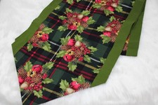 Christmas Table Runner Olive Green Pinecones Fuchsia Bells  Berries 72 x 14