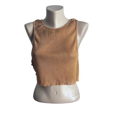 We The Free Camel Brown Knit Crop Top Sleeveless Tank Boho Chic Summer Medium