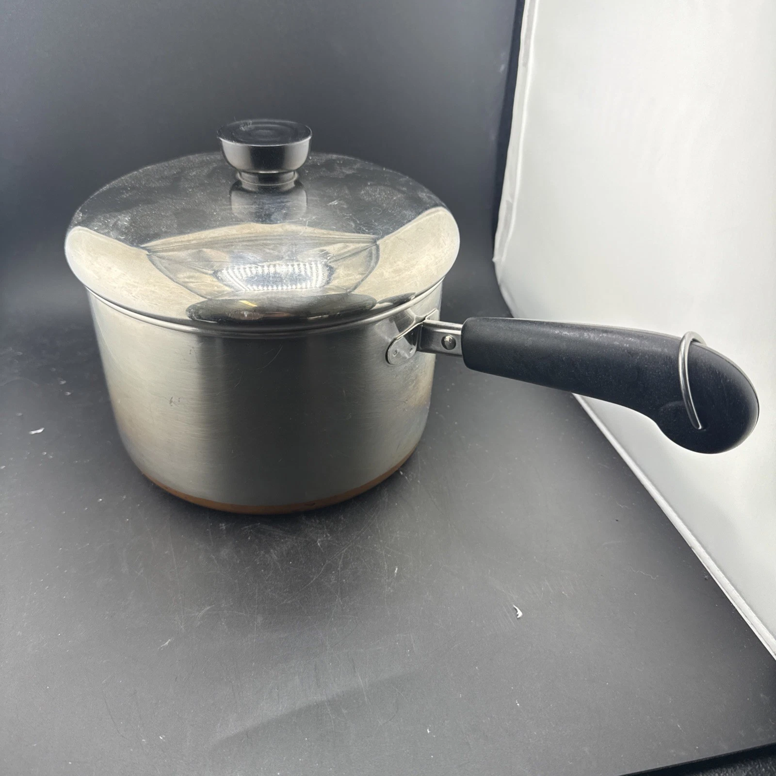 Vintage REVERE WARE 1801 3 Qt Copper Bottom Sauce Pan Pot with Lid